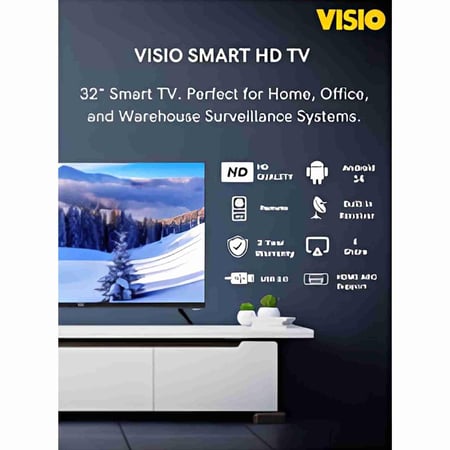 شاشة تلفاز VISIO الذكية 32 بوصة FRAMELESS LED - FULL HD ، نظام أندرويد 14، مع  ريموت و حامل  جداري مجاني لتجربة ترفيه متطورة  SMART TV