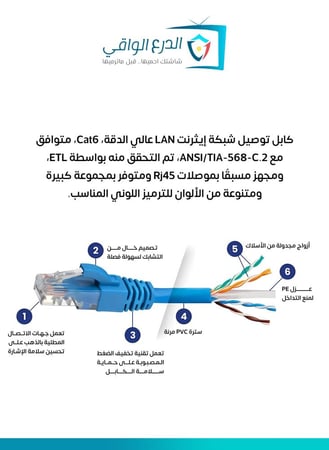كابل إنترنت وشبكات Cat-6 بطول 10 أمتار – كابل شبكات عالي الأداء لتوصيل التلفزيونات الذكية، الحواسيب، كاميرات IP، أنظمة NVR/DVR، وأجهزة الشبكات بسرعة تصل إلى 550 ميجاهرتز ومصنوع من نحاس نقي (24 AWG)