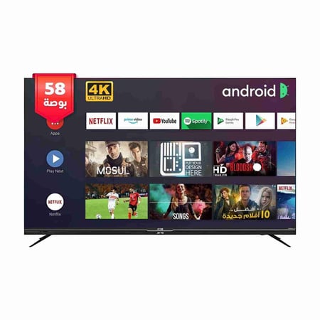شاشة تلفاز Telezone الذكية 58 بوصة FRAMELESS LED - 4K ULTRA HD ، نظام أندرويد ، مع ريسيفر داخلي، وحامل  جداري مجاني لتجربة ترفيه متطورة