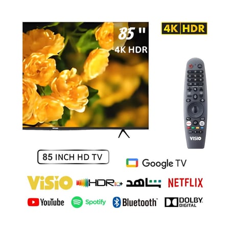 شاشة تلفاز VISIO الذكية 85 بوصة بنظام Google TV بوصة FRAMELESS LED - 4K ULTRA HD  مع  Wifi , Blutooth ووسائط ترفيه متطورة  Google Smart TV