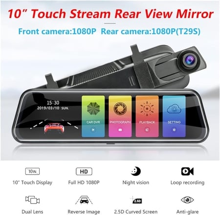 مرايا سيارة امامية مزودة بكاميرا داش كام امامية وخلفية بدقة 4K من دينكس