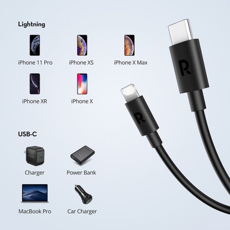 كيبل راف باور تايب سي لايتننج 1 متر - اسود