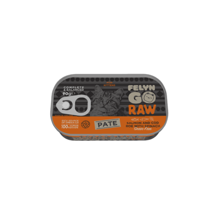 معلبات Raw باتيه للقطط الصغيرة سلمون و بيض مع السبانخ من شركة  Felyn Go