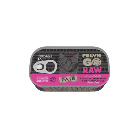 معلبات Raw باتيه للقطط سلمون وقد مع البطاطس من شركة  Felyn Go