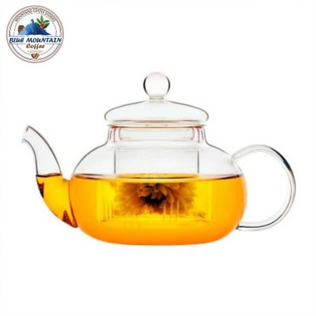 ابريق شاي زجاجي مع مصفاة زجاجية من ادوات المطبخ العصري  في بلو ماونتن