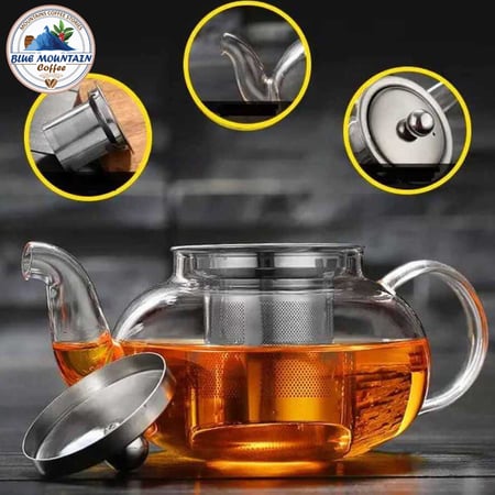 ادوات تقديم القهوة ابريق شاي زجاجي 500 مل مع مصفاة ستيل بلو ماونت بلو
