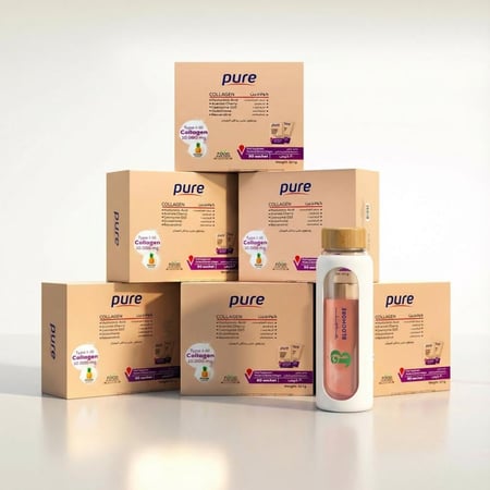 كورس 6 شهور  من بيور كولاجين  10.000 ملجم ببتايد I و II مع البيوتين 500 ملجم وحمض الهيالورونيك ومضادات الأكسدة