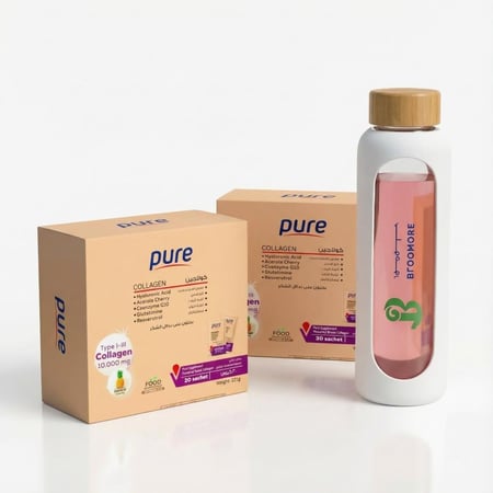 كورس شهرين من بيور كولاجين 10.000 ملجم  ببتايد I و II مع البيوتين 500 ملجم وحمض الهيالورونيك مع الجلوتاثيون والكرز الهندي