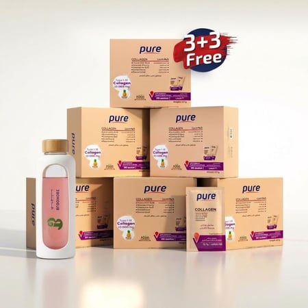 كورس 6 شهور  3+3 مجانًا  من بيور كولاجين  10.000 ملجم ببتايد I و II مع البيوتين 500 ملجم وحمض الهيالورونيك ومضادات الأكسدة