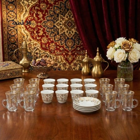 طقم شاي وقهوة 36 قطعة بنقشة