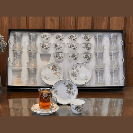 طقم ضيافة بورسلان ملكي 36 قطعة - تصميم كلاسيكي فاخر