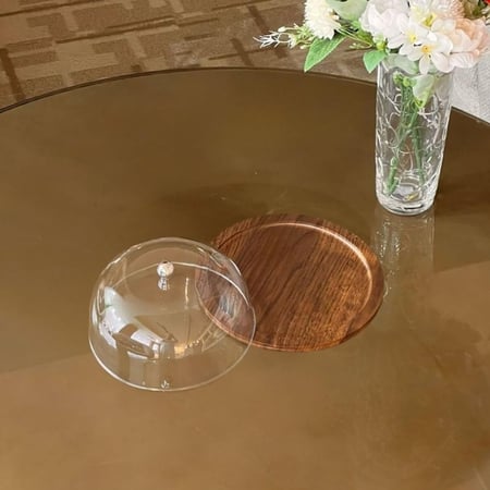 صحن تقديم خشب دائري بغطاء أكريليك مقبب (متوفر بمقاسين)