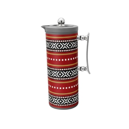 ترمس قهوة وشاي تراثي لون أحمر بنقشة السدو ومقبض فضي