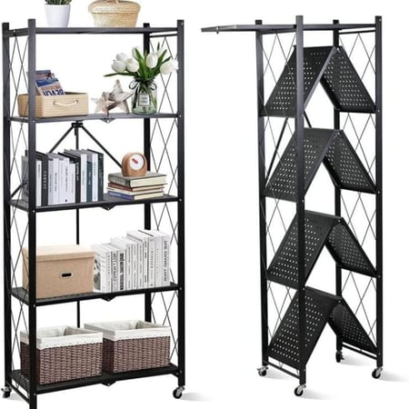 رفوف تخزين معدنية ذكية 5 أدوار - قابلة للطي مع عجلات