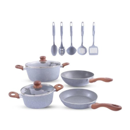 طقم قدور جرانيت 11 قطعة اللون الرمادي