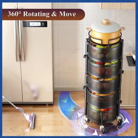 سلات تخزين دوارة 5 أدوار - شكل دائري مع عجلات (معدن شبكي)