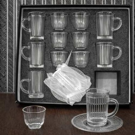 كاسات وبيالات منقوشة فاخرة 18 قطعة