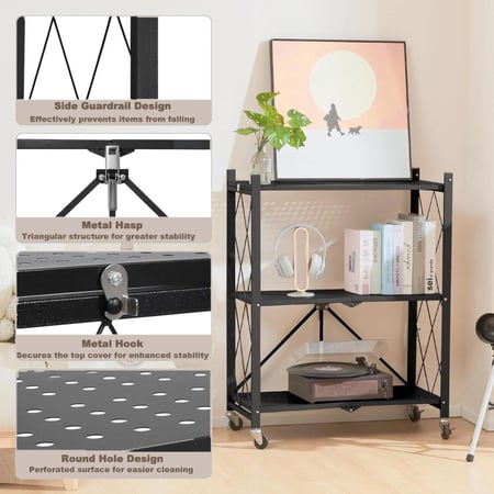 رفوف تخزين معدنية ذكية 5 أدوار - قابلة للطي مع عجلات