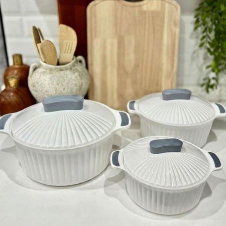 طقم حافظات طعام جيان لون أبيض 3 أحجام مختلفة مع غطاء محكم لحفظ الحرارة