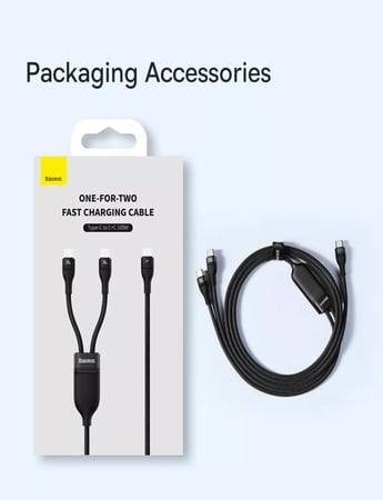 سلك بيسوس 2 في 1  تايب سي بطول 1.2 متر  يدعم 100 واط  - نايلون