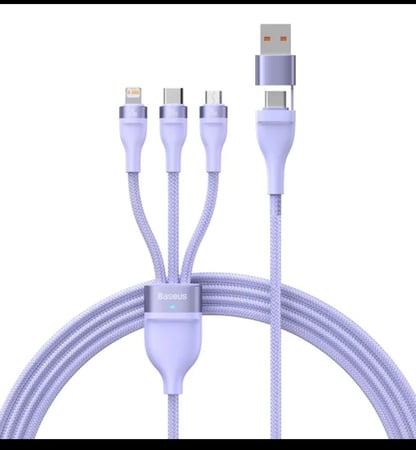 سلك بيسوس 3 في 1  بطول 1.2 متر  يدعم 100 واط بثلاث مخارج مختلفة - نايلون