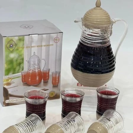 طقم جك من الإكريليك بغطاء و 6 كاسات أنيق