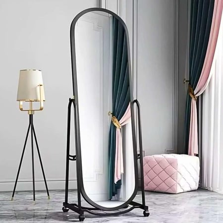 مراية طولية متحركة بكفرات 170سم اسود وابيض