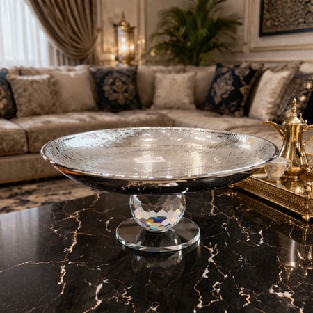 صحن تقديم فاخر كبير بقاعدة كريستالية وتصميم راقي