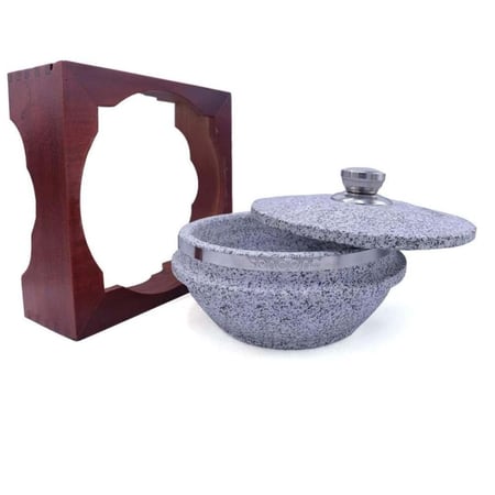 قدر حجري مع قاعدة خشب 18 سم