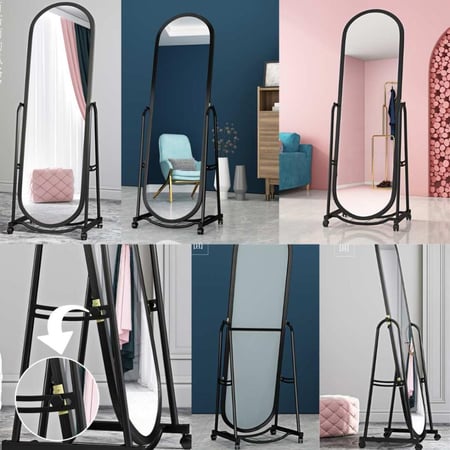 مراية طولية متحركة بكفرات 170سم اسود وابيض