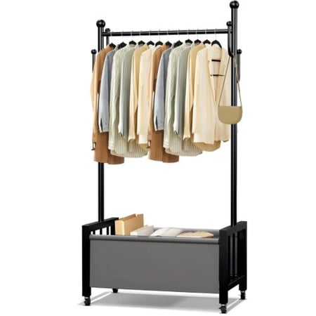 Large clothes rack with bottom basket black