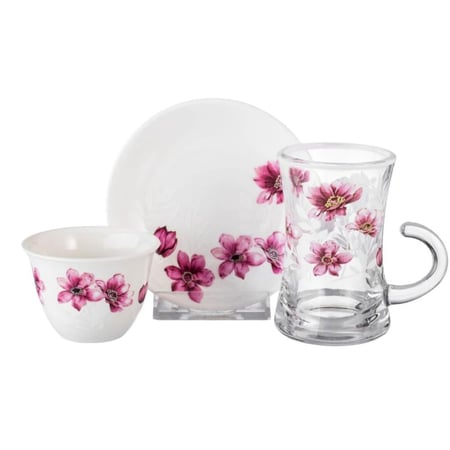 طقم كاسات وبيالات ابو وردة 36 قطعة