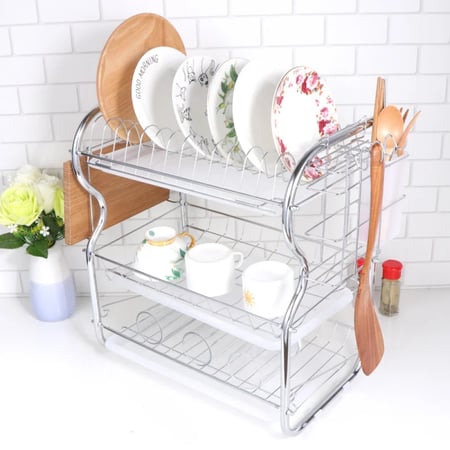 حامل أطباق مكون من ثلاثة أرفف فضي