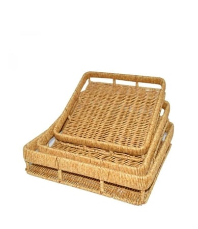 طقم صواني تقديم راتان 3 قطعة وثلاثة اشكال إختيارية