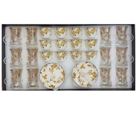 طقم كاسات وبيالات وصحون36 قطعة بنقشة