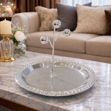 صحن تقديم فاخر ستيل فضي بستاند علوي كروي أنيق