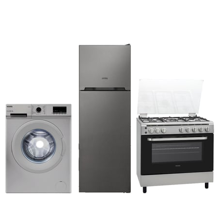 مجموعة التوفير ( فيستل - ثلاجة, 10.9 قدم + فرن غاز 60x90 + غسالة أمامية, 8 كيلو )