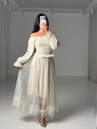 طقم ناعم شيفون تنورة تل