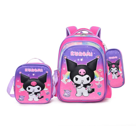 girls school bag set with 3D cartoon images-kuromi