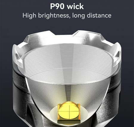 كشاف شحن فائق القوة بطارية 5200 مع 4 أوضاع إضاءة -ألمونيوم أسود