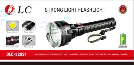 كشاف شحن فائق القوة بطارية 5200 مع 4 أوضاع إضاءة -ألمونيوم أسود