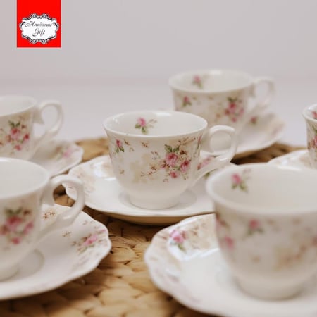 طقم شاي 6 اكواب و 6 صحون | Tea set consisting of 6 cups and 6 saucers