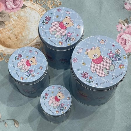 طقم اربع علب دائريه معدنية | Tin Box 4 Pcs Set