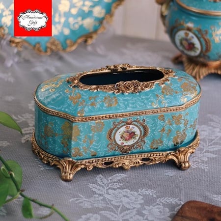 علبة مناديل رويال طراز فيكتوري | Resin Tissue Box Blue Size:-12x28 cm
