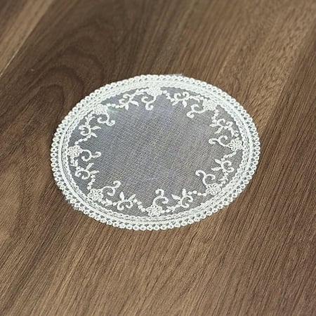 طقم 6 قطع موكا الدانتيل المورد كوستر|Lace Coster Off White 14 cm Mocha 6Pieces set