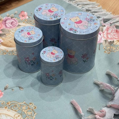 طقم اربع علب دائريه معدنية | Tin Box 4 Pcs Set