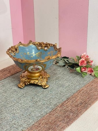 طبق تقديم فواكة طراز فكتوري |Fruit Plate Blue Size:-10x17 cm