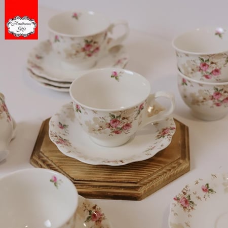 طقم شاي 6 اكواب و 6 صحون | Tea set consisting of 6 cups and 6 saucers