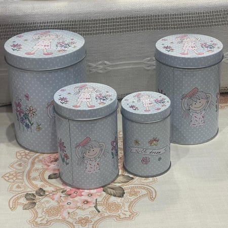 طقم اربع علب دائريه معدنية | Tin Box 4 Pcs Set