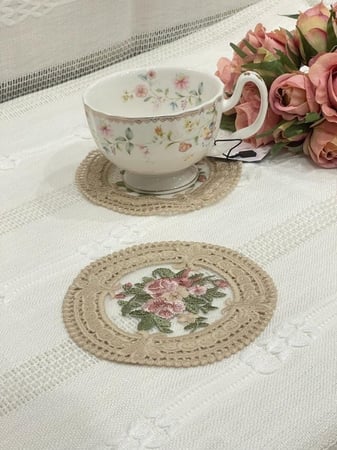 كوستر دانتيل موكا  | Lace Coster 12 cm Mocha